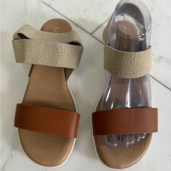 Kensie Multicolor Elastic and leather strap platform ankle wrap sandals size 9 - Picture 3 of 12